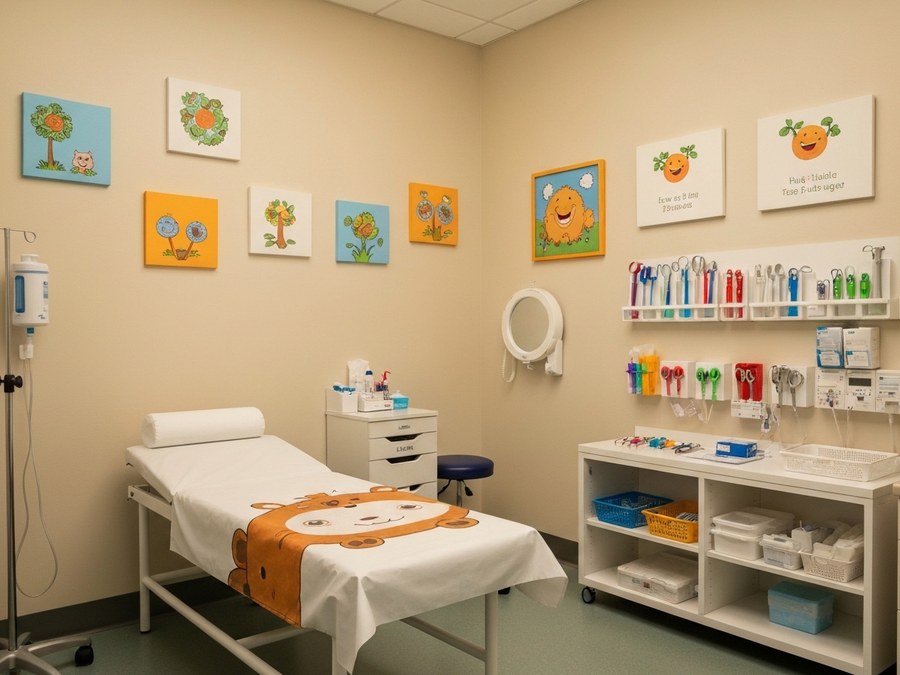 Kinderarzt untersucht ein lachendes Baby bei einer Vorsorgeuntersuchung in Backnang